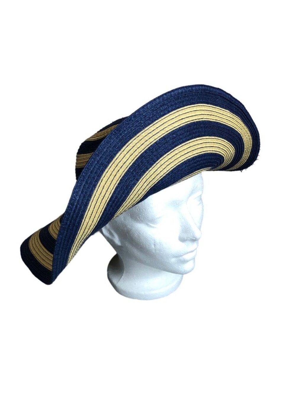 Carter's Straw Beach Sun Hat Girls 4-8 Wide Brim Blue Beige Floppy Outdoor EUC